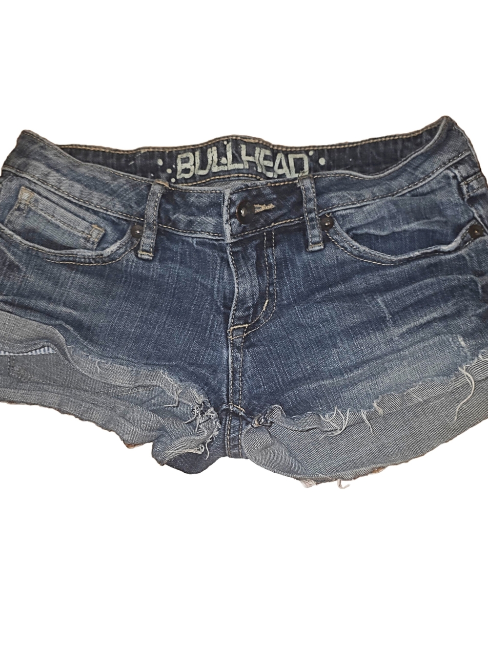 Vintage denim low-rise cuttoff shorts w distressed style & hem line Sz 1